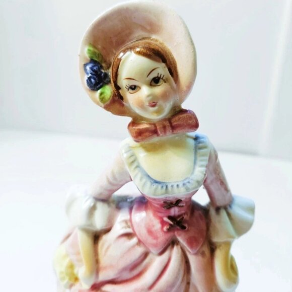Vintage Porcelain Lady Figurine in Pink Dress 7.5" Tall Wales Made in Japan - Picture 2 of 6